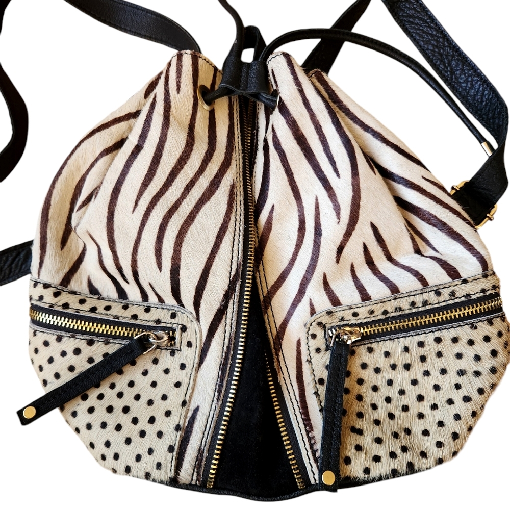 River Island Mini Backpack Black Cream Leather Cowhide Animal Zebra Bag Women's - Picture 3 of 8